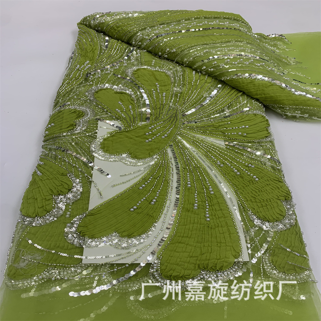 Colorful Handmade Bead Tube Embroidery Mesh Fabric with Three-Dimensional Embroidery Lace for Wedding Dresses and Dresses Fabric