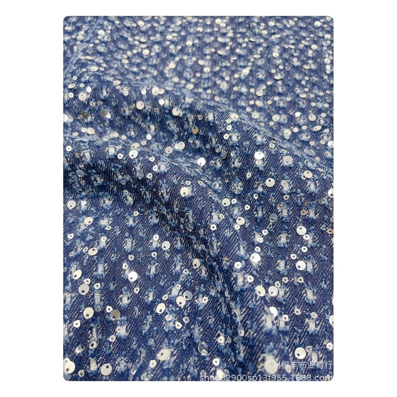 Sequin Denim Washed Embroidered Embroidered Fabric Thick Pants Jacket Skirt Bag Shoes Designer Fabric Wholesale