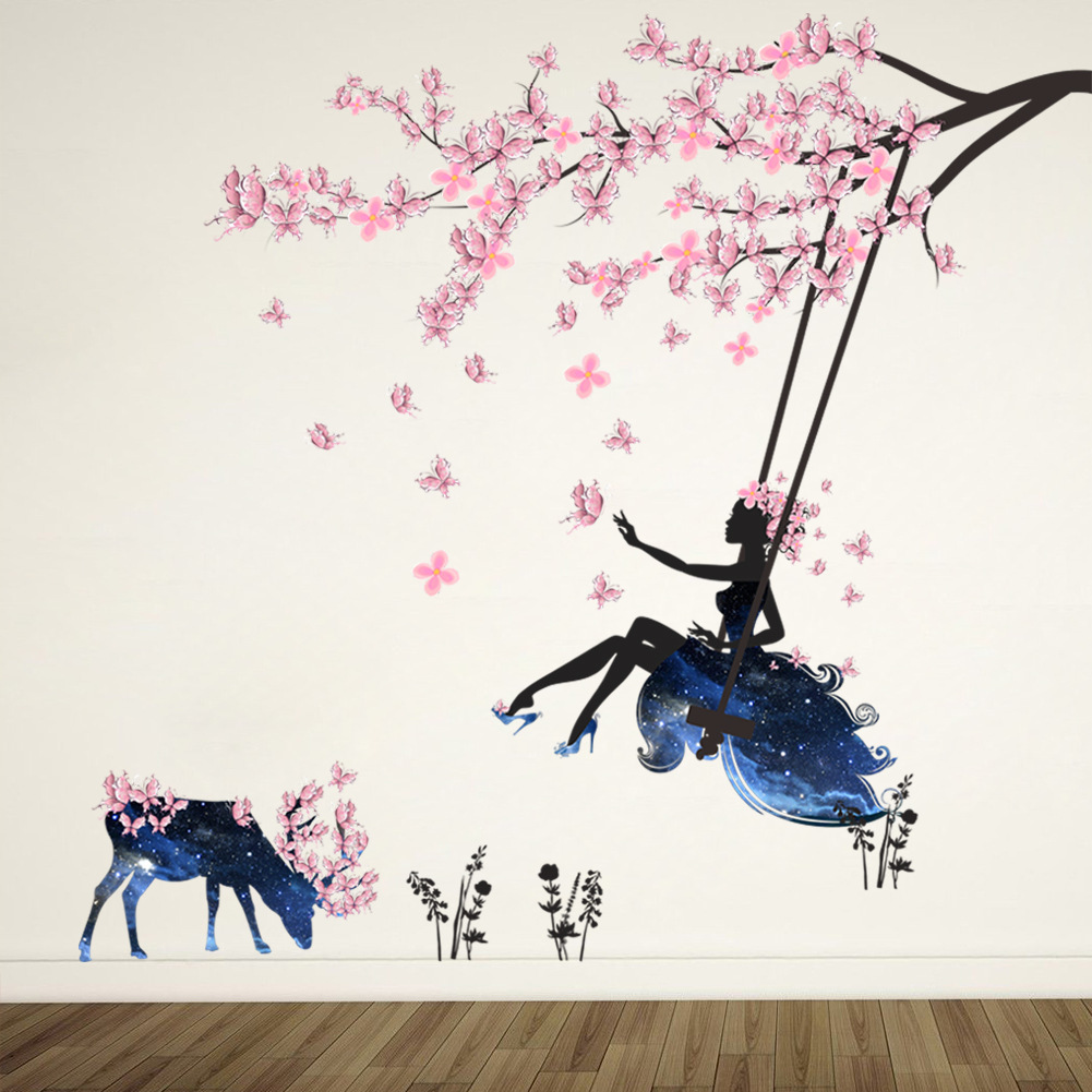 ZY110 Flower Fairy Plum Blossom Creative Landscape Wall Stickers Beauty Plum Blossom Branch Swing TV Background Wall Decoration