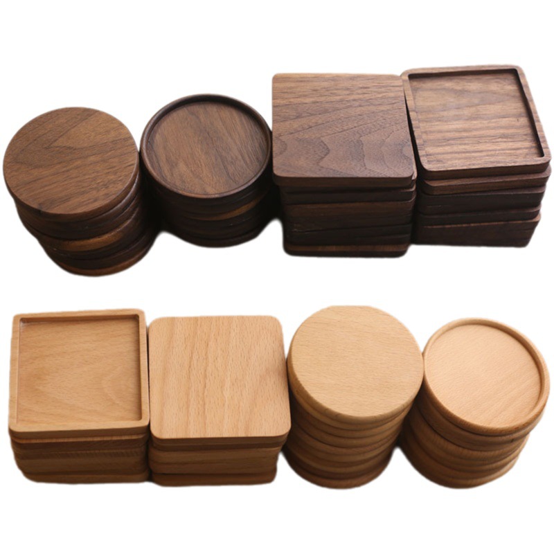 Creative Wooden Coaster Logo Engraved Fixed Wooden Tea Tray Cup Holder Tea Mat Wooden Tea Holder Japanese Heat Insulation Mat