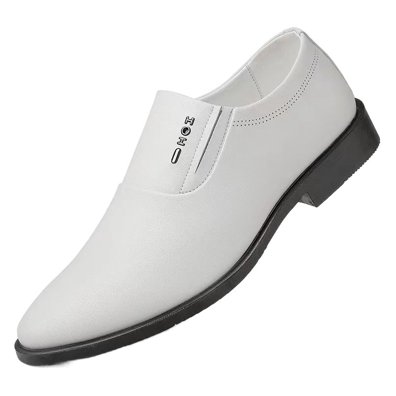 Inner Height Increasing Spring and Autumn Men's Dress Shoes Men's British Business Soft Leather Pointed Youth Leather Shoes White Shoes Leather Sandals