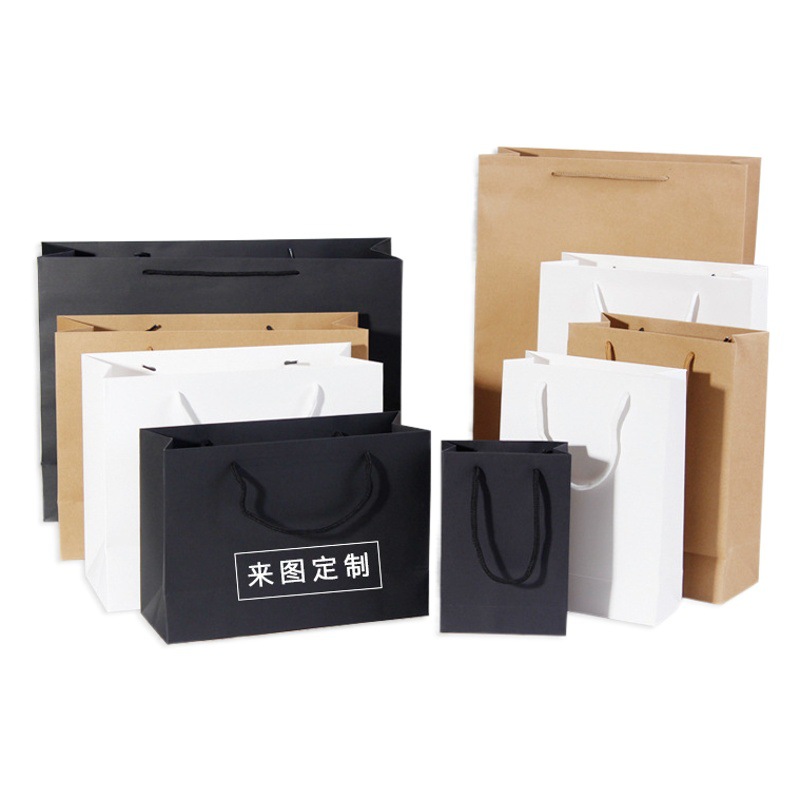 Spot Clothing Store Satchel Paper Bag Kraft Paper Shopping Bag Clothes Pants Packaging Bag Black and White Card Gift Bag Printing
