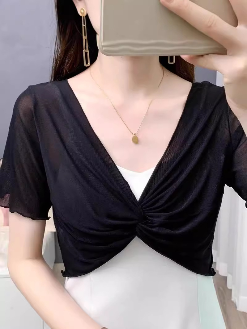 Picture of Summer Lace Mesh Small Shawl Sun Protection Clothing Women's Sling Skirt Short-sleeved Jacket Thin Ice Silk Small Waistcoat Cardigan