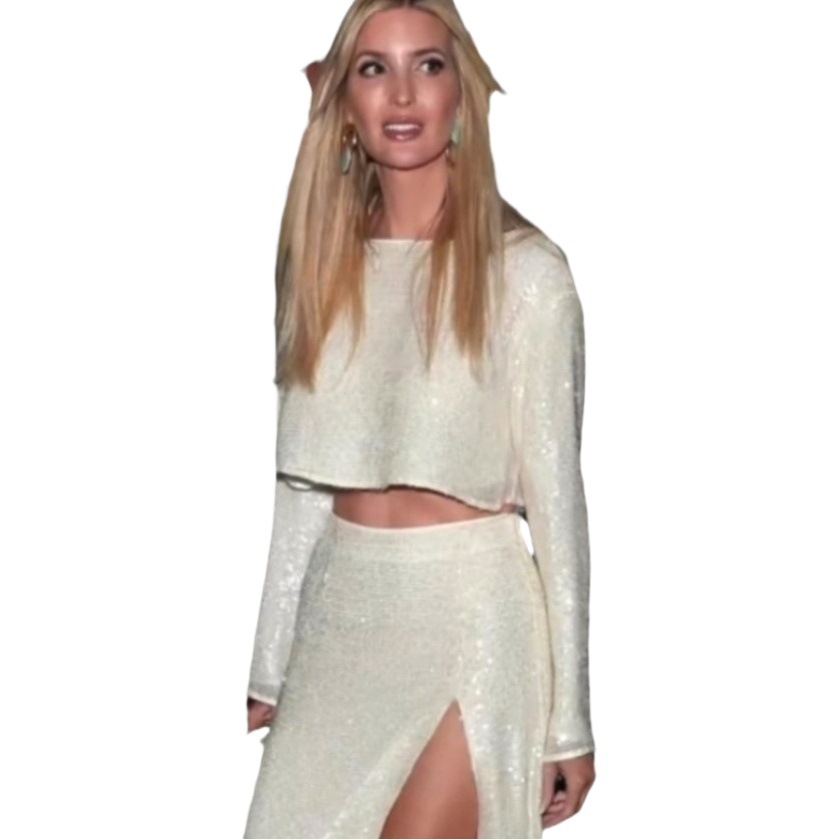 2023 Amazon AliExpress cross-border women's long-sleeved sequined skirt set split two-piece party evening dress INS