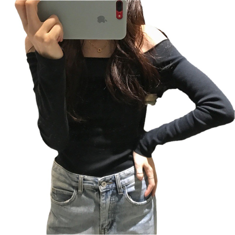 One-Shoulder Ribbed Top for Women, Autumn 2025 New Design, Niche Short T-Shirt, Long-Sleeved Base Shirt for Trendy Girls