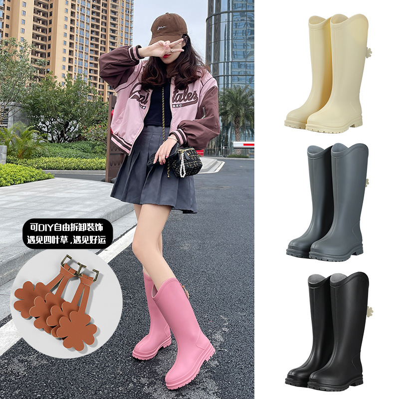 Cross-border rain boots Women's adult high-top fashion non-slip waterproof mid-calf outdoor camping car wash shoes wear-resistant long rubber shoes