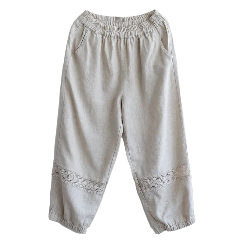 Women's Cotton Linen New Lace Embroidered Hallen Pants Summer New Arrival Loose Thin Artistic Women's Pants