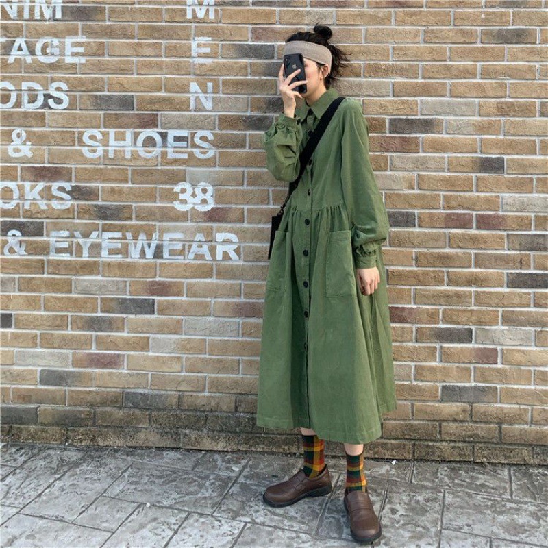Tea break French retro polp collar shirt long skirt women's scheming design sense niche long loose shirt dress