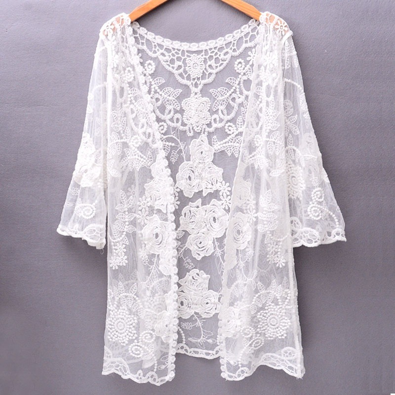 Picture of Hollow Lace Sun Protection Cardigan Women's Spring and Autumn Sun Protection Clothing Seaside Shawl Loose Short Thin Coat Thin Top