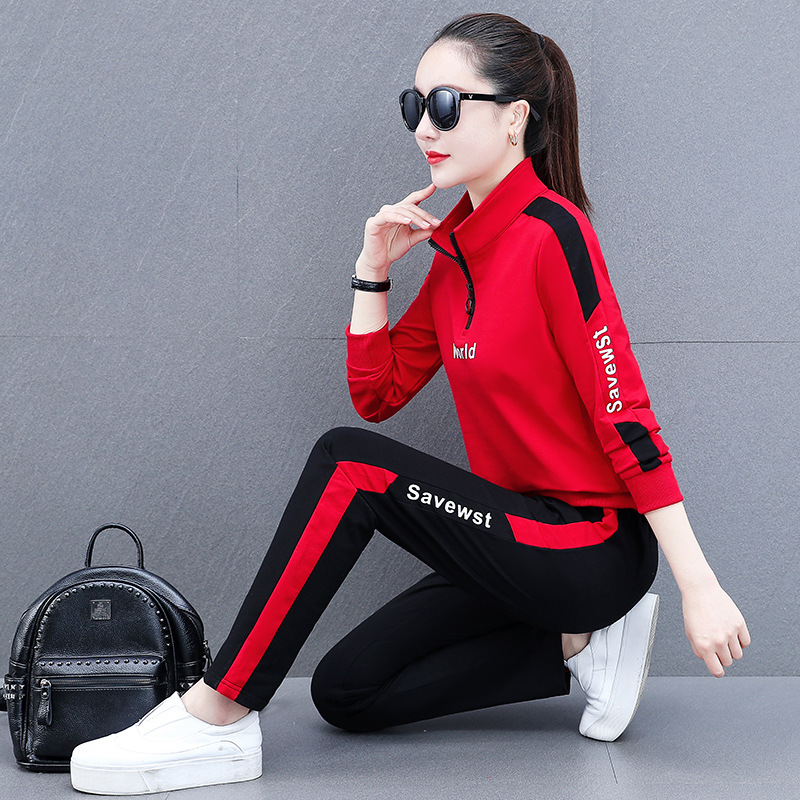 2022 fashion casual sports pullover spring and autumn stand collar open chest half chain Korean style plus size women's clothing