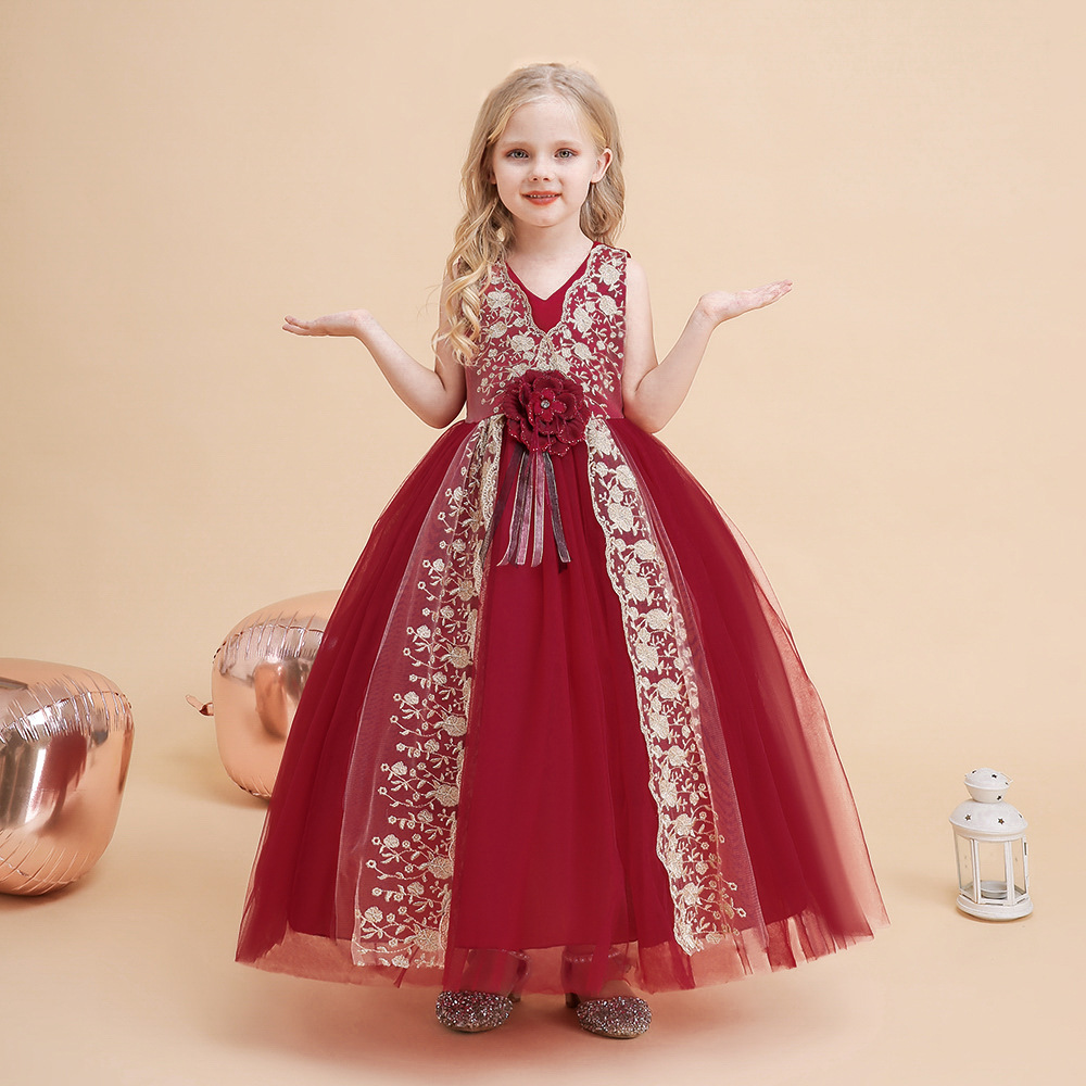 New Flower Girl Dress Lace Dress Girls Long Party Banquet Dress Princess Dress Mesh Children's Dress