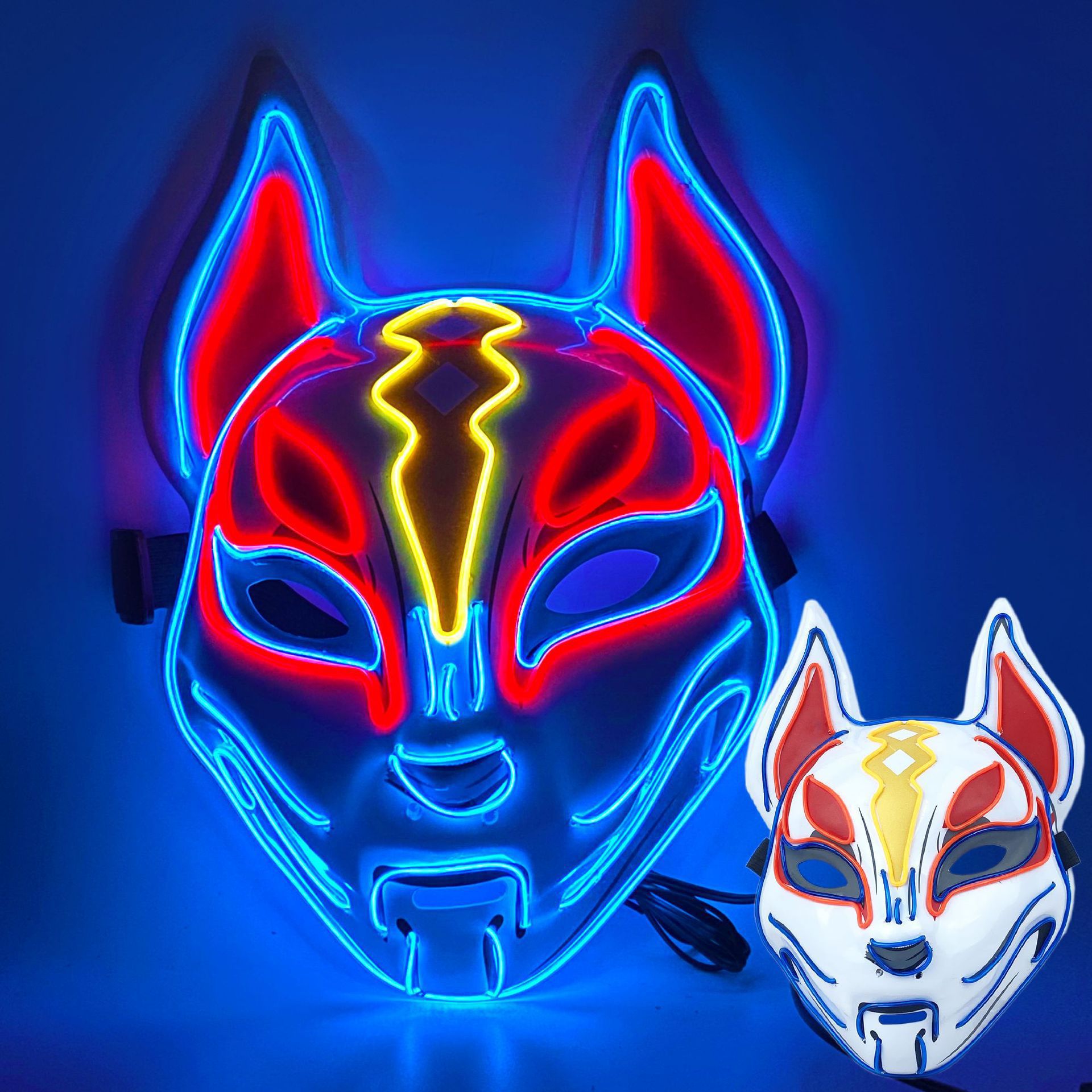 Picture of In-Stock Amazon Halloween Fox Mask El Cold Light Ktv Dance Party Horror Scary Mask Electronic