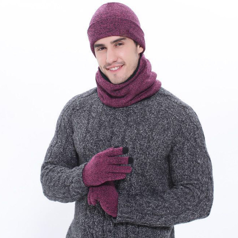 Picture of Cross-border exclusive winter Amazon European and American wool scarf thickened warm knitted hat scarf gloves three-piece set