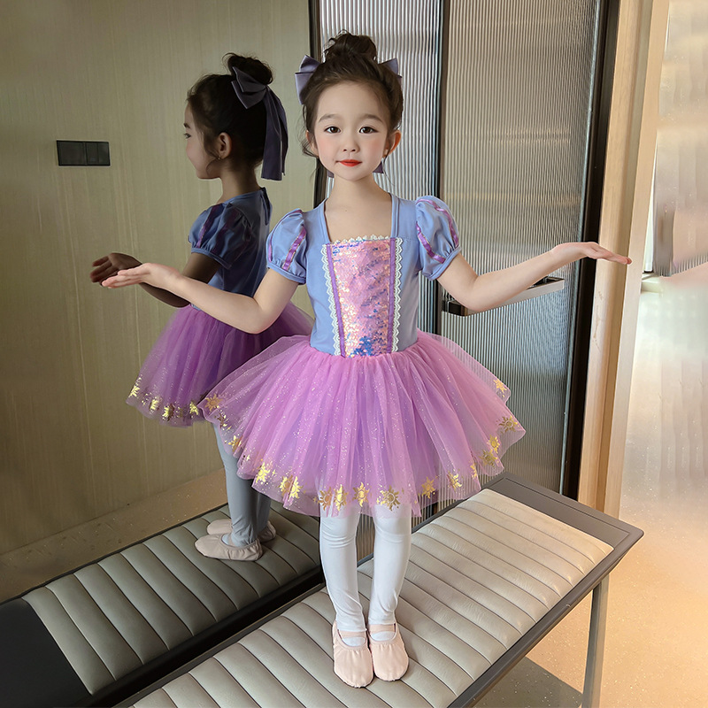 Picture of Princess Sophia dance dress ballet dress practice dress puff sleeve mesh pettiskirt girl performance dress