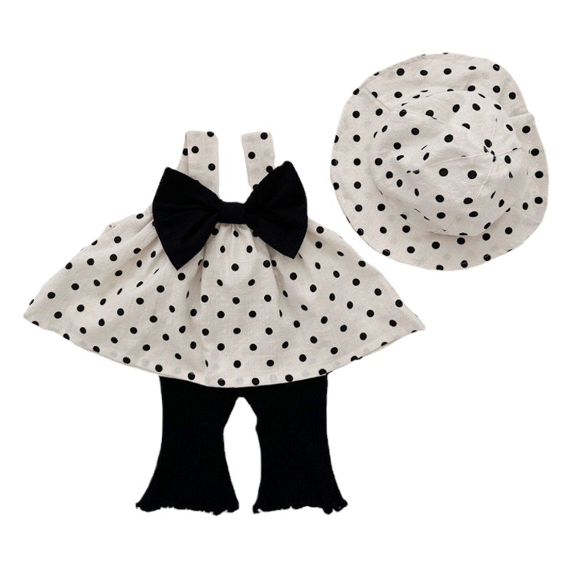 Girls Sling Suit Summer Clothes Korean Style Children's Clothing Baby Bow Two-Piece Set Western Style Baby Summer Clothes Thin Section