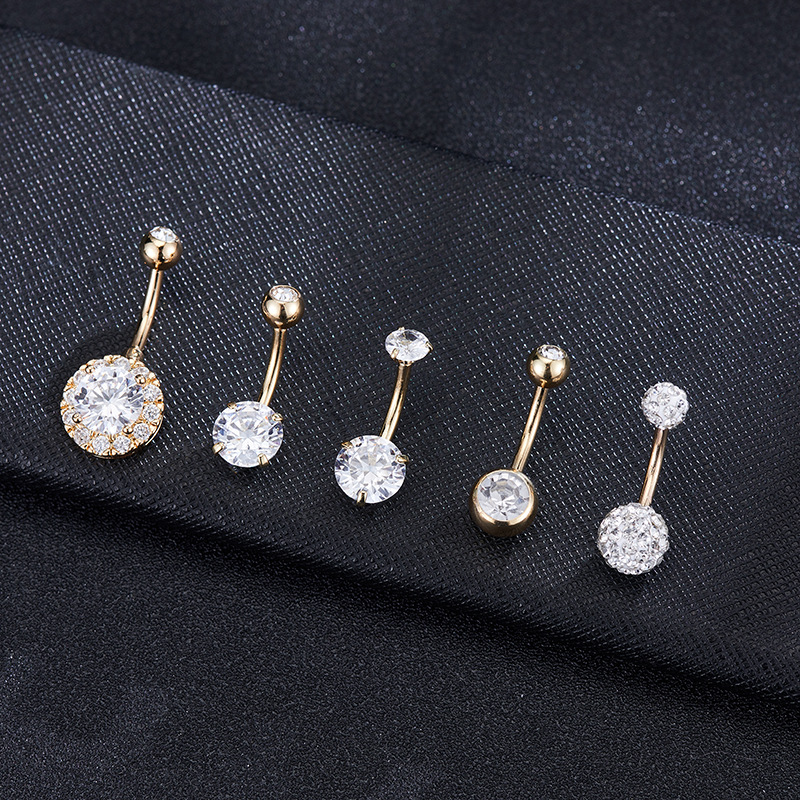 Picture of European and American cross-border supply fashion navel ring 5PCs polygon simple creative combination navel ring suit puncture