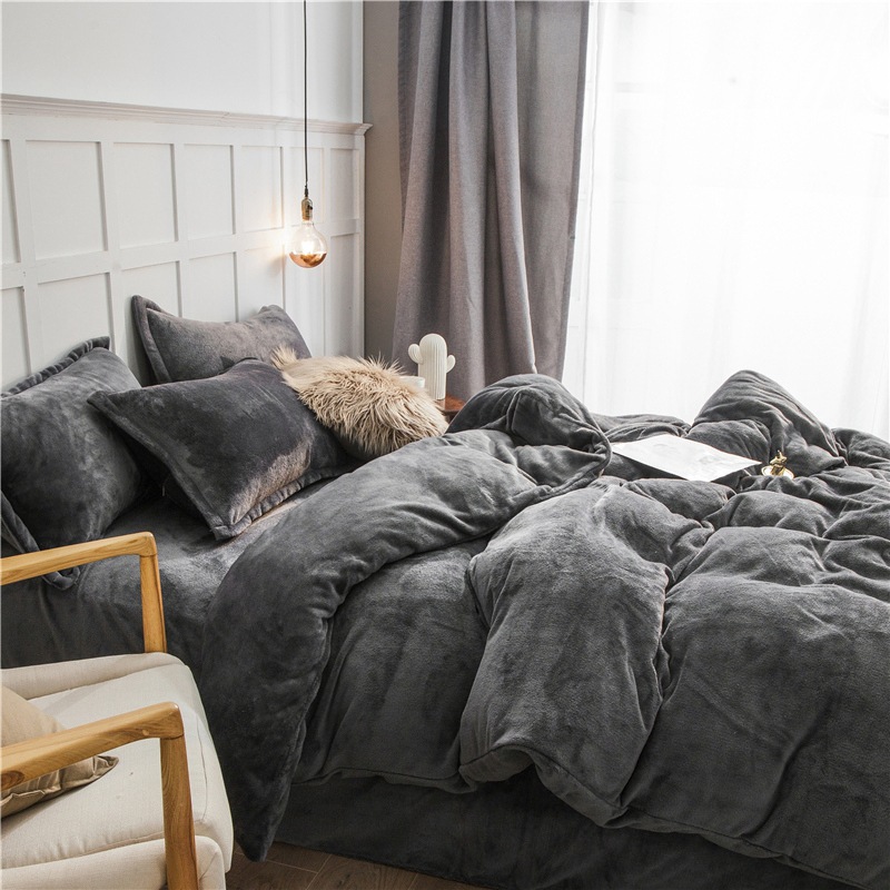 Cross-Border Export Pure Color Double Flannel Four-Piece Set Crystal Velvet Single Quilt Cover Milk Velvet Bed Bed Sheets Quilt Cover 2.0m