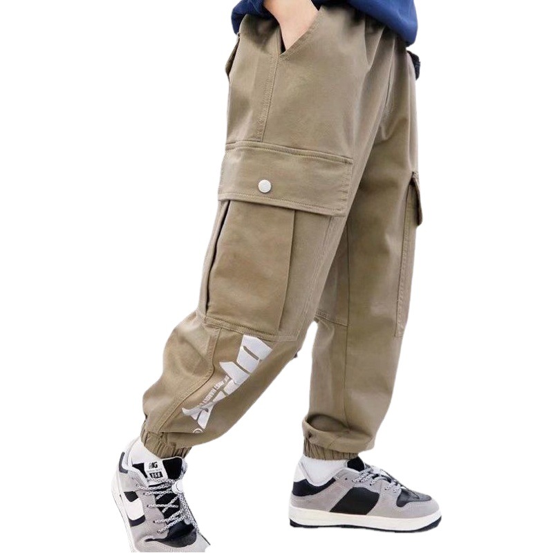 2024 New Coil Pants Trousers for Boys' Spring and Autumn Large Children's Thin Loose Casual Trendy Foot Pants
