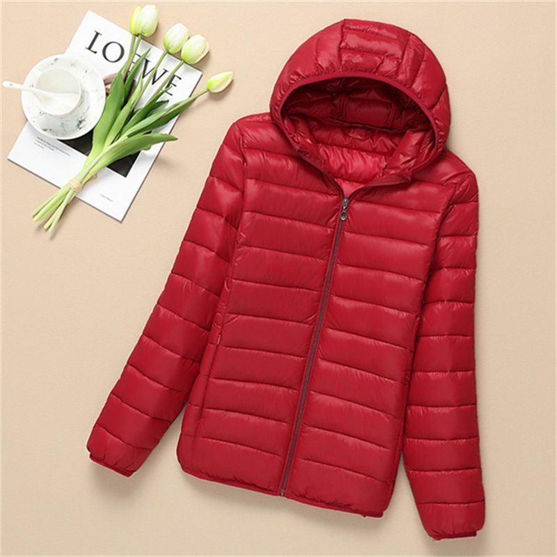 Picture of Women's Short Thin Down Cotton-padded Jacket Women's Black Hooded Lightweight Cotton-padded Coat Autumn and Winter Lightweight Slim-fit Coat plus size