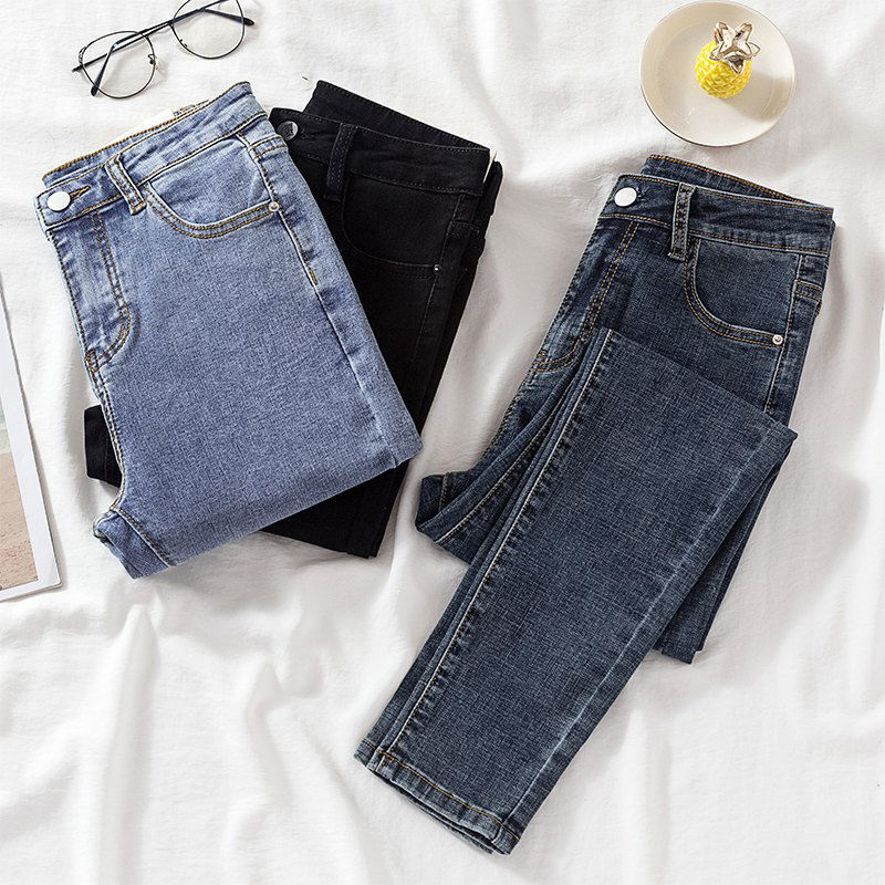 2021 Autumn Jeans Women's Pants Slim Cropped Skinny Pants Slim-fit Students Korean-style High Waist New Pencil Pants