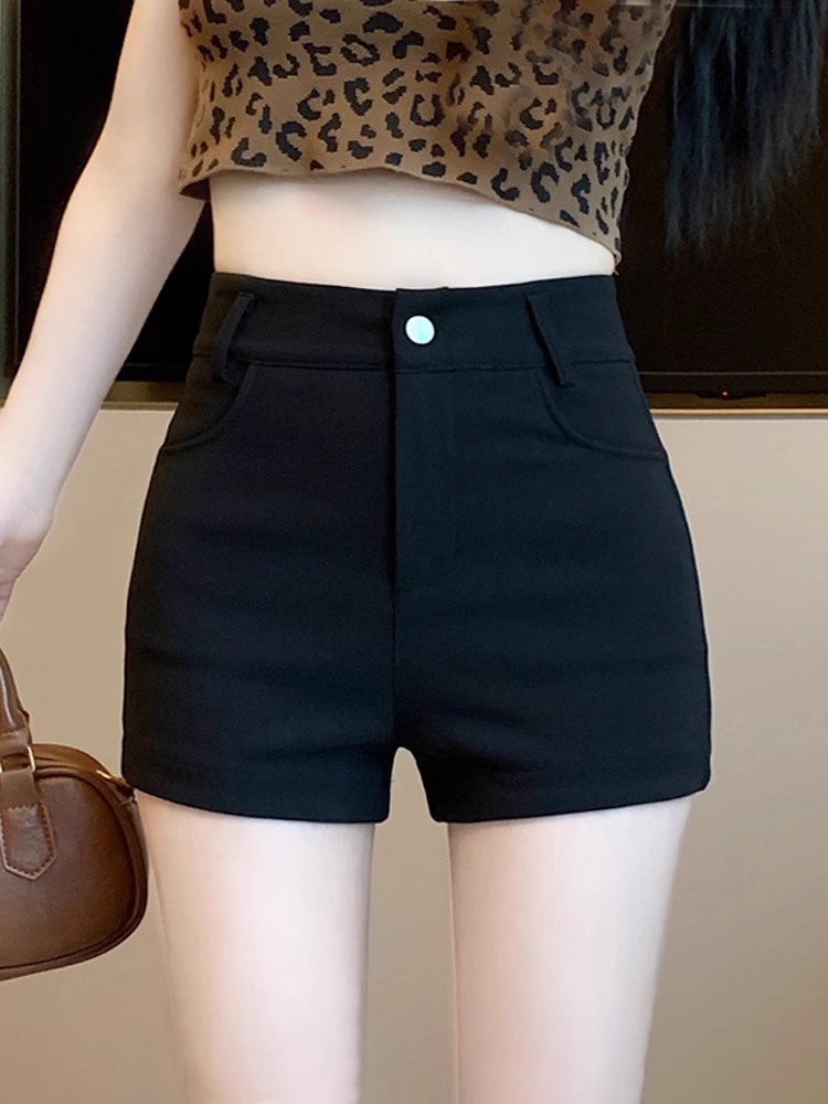 Black Suit Shorts Women's Autumn Thin Outer Wear Elastic High Waist Slimming Casual A- Line Base Hot Pants