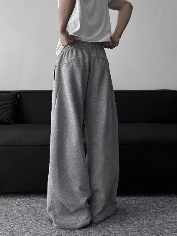Korean Style Pure Color Inner Arc Structure Scimitar Casual Pants Versatile Straight Pants Drawstring Simple Slim Fit Loose Bootcut Pants Trendy