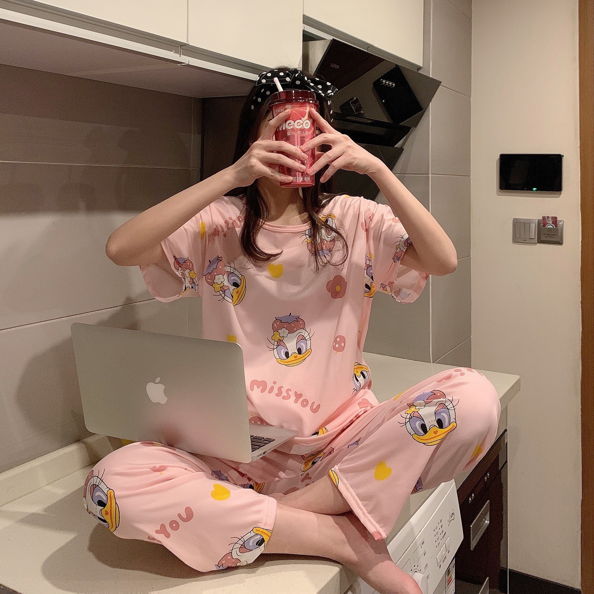 Picture of Pajamas Women's Spring and Autumn Summer Short-sleeved Trousers Large Size Loose Korean Style Fresh Cute Sweet Student Home Suit