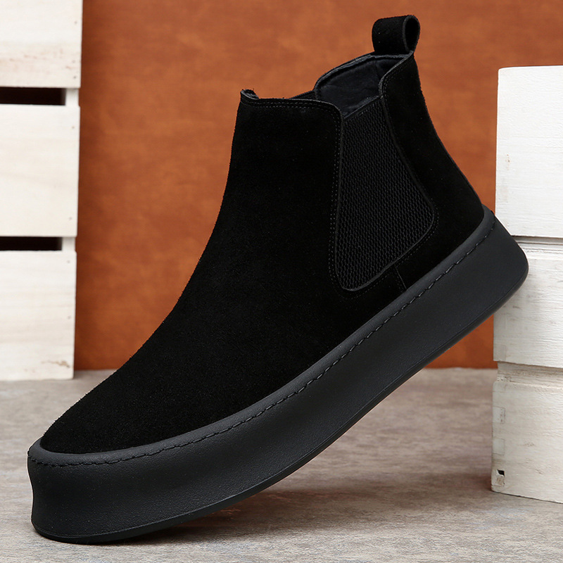 Martin Boots Men's Winter Genuine Leather Mid-top Chelsea Boots fleece-lined Warm Platform Boots Vintage Cotton Boots