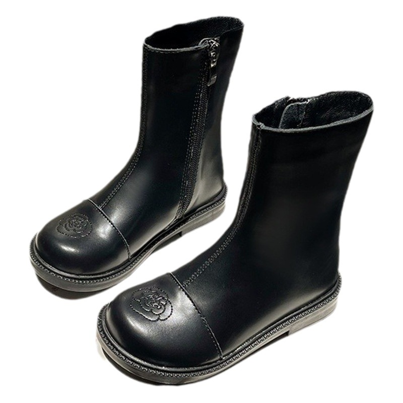Girls Boots 2025 Winter New British Style Thickeneded Warm Little Girl Boots Non-Slip Kidsren's Single Boots