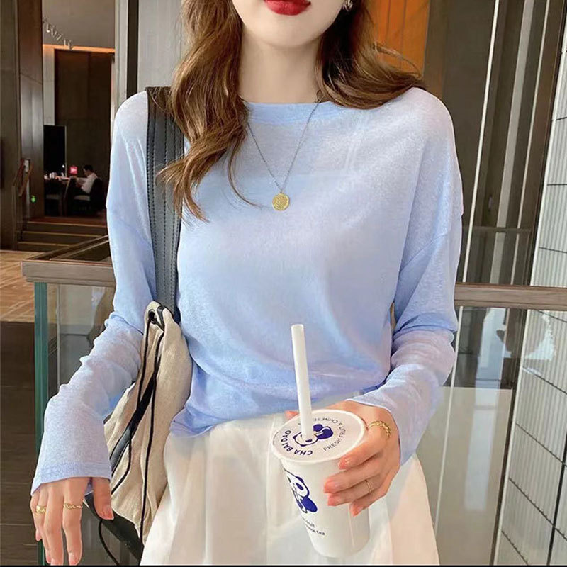 Picture of Blouse for Fat mm Women Thin Summer Korean Style Lazy Style Long-Sleeved Blouse Large Size Versatile Sun Protection Loose Ice Silk Lazy Style
