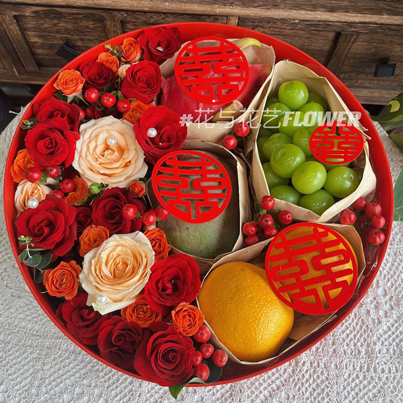 Wedding festive decoration accessories fruit flower box wedding gift card pendant hand throw Xi character floral diy material