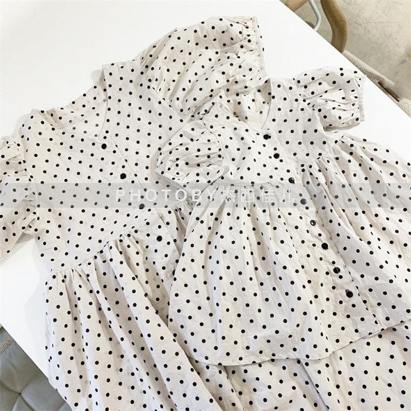 Picture of 2022 summer Korean style parent-child clothing new Korean style polka dot bubble short sleeve Princess casual women's clothing Dress 1