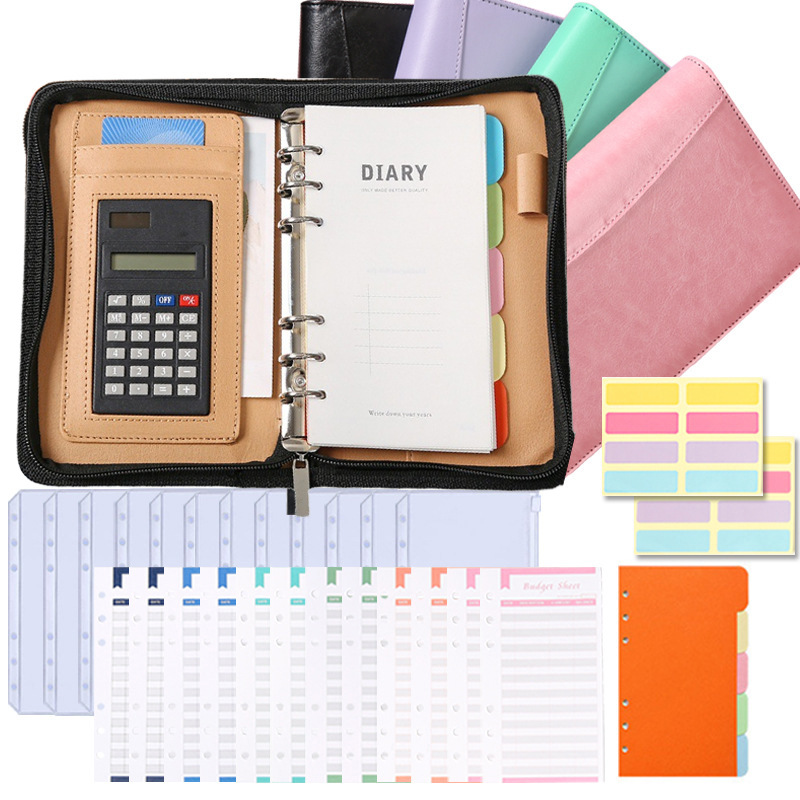 Picture of Solid Color Business Loose-leaf Hand Ledger Wholesale Zipper Bag with Calculator Multifunctional Notebook Notepad Print LOGO