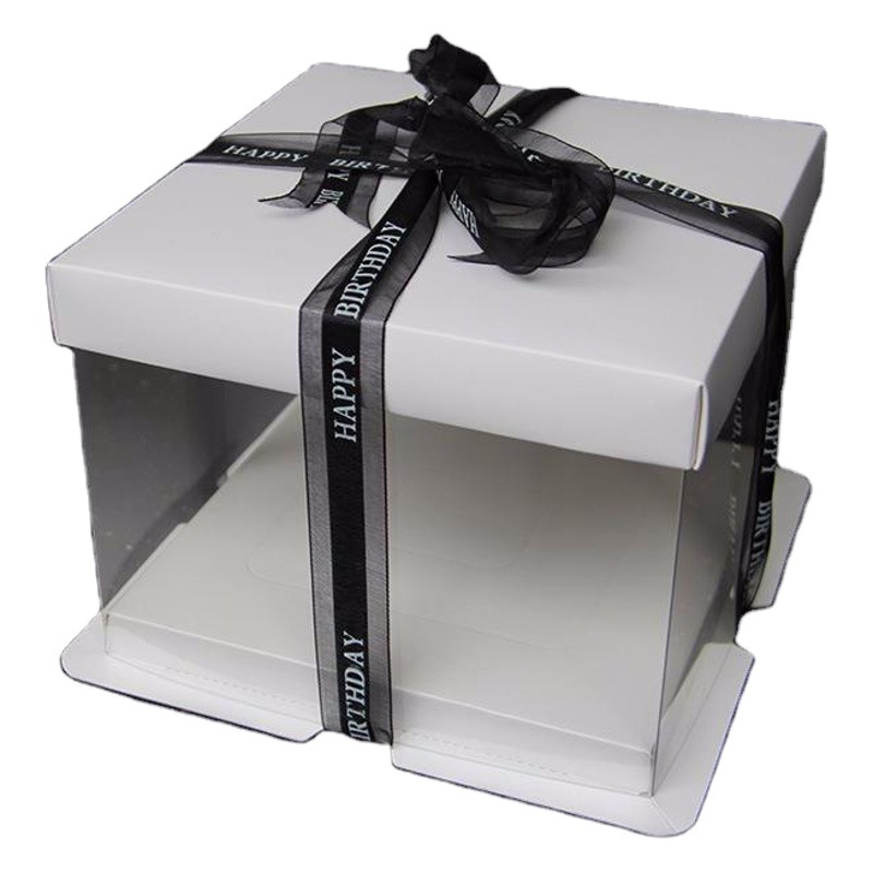 Birthday Cake Box 6/8/10/ 12inch Plastic Double-Layer Window Cake Packaging Box Dessert Custom Logo High Transparency
