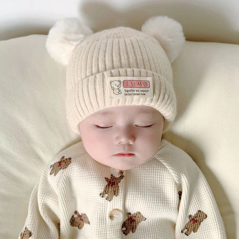 Baby Hat Autumn and Winter Girls' Pullover Cap Korean Knitted Hat Color Wool Cap Boys' Baby Warm Ear Protection Double Layer