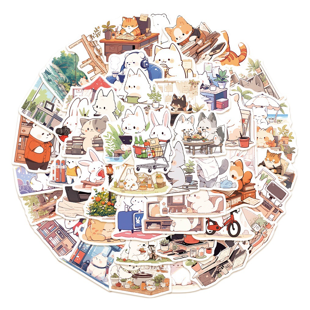 50 cute cartoon little animals one day stickers mobile phone shell hand book decoration waterproof diy stickers
