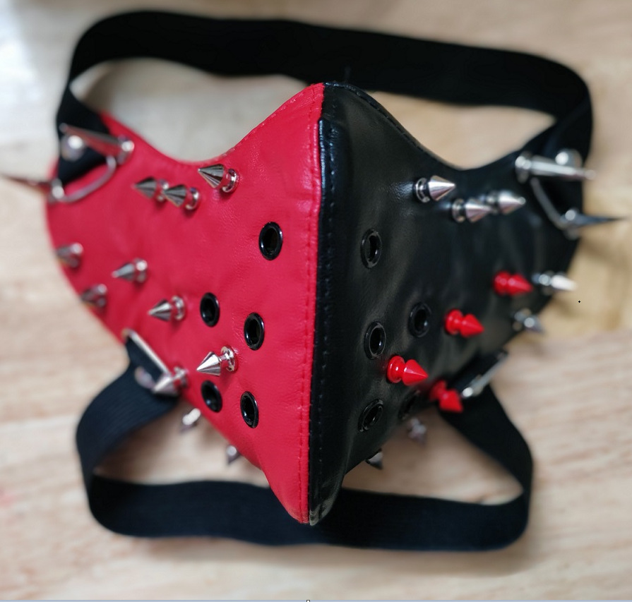 Picture of New Steampunk Party Black and Red Color-block Protective Mask Personalized Spike Dust-proof Halloween Adult Mask