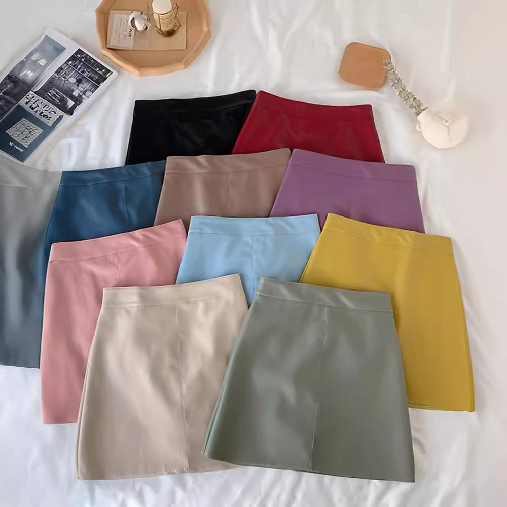 Autumn and Winter A- line Black Small Leather Skirt Skirt Women's High Waist 150 Small Puleather Elegant Celebrity Hip Skirt