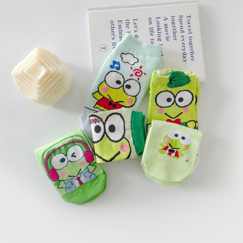 Picture of Women's socks spring and autumn Japanese cartoon green frog cute socks Korean style women's boat Socks combed cotton socks in stock wholesale