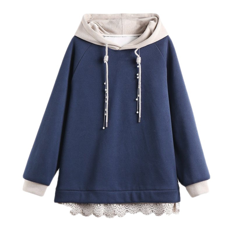 Picture of European Station Large Size New Hooded Color Block Sweater Jacket Loose Casual Fat Sister Women's Clothing 2023 Autumn and Winter New Style
