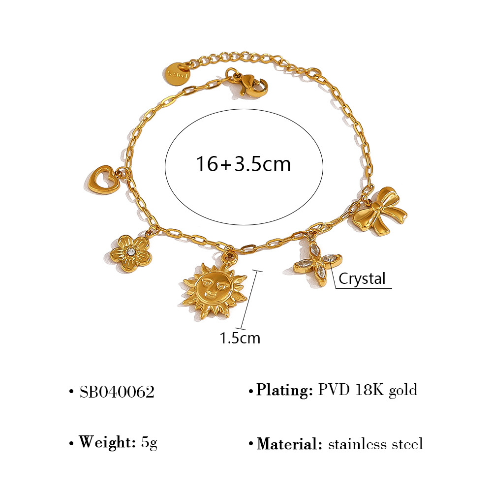 Picture of Foreign Trade European and American Style Hollow Pendant Women's Bracelet Titanium Steel Non-Fading Diamond Sunflower Necklace Jewelry Set Wholesale