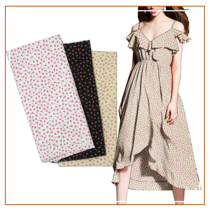 Di Strip Small Floral Print Fabric Women's Shirt dress Slip Skirt Short Skirt Top Shirt Stretch Fabric