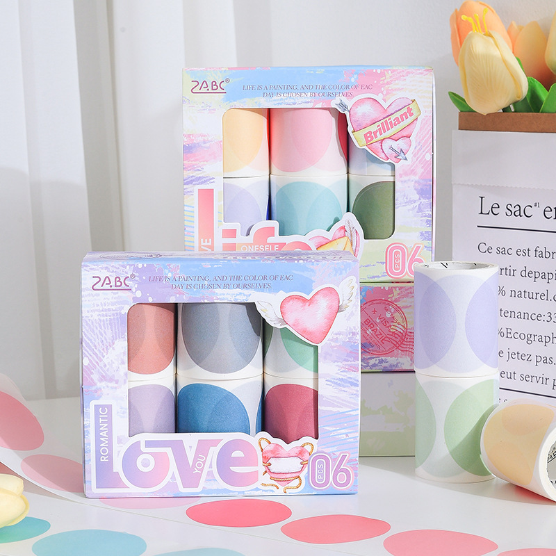 Romantic and Colorful Washi Tape Set Morandi Color Large Dot Stickers Cross-Border Handbook Round Sealing Stickers