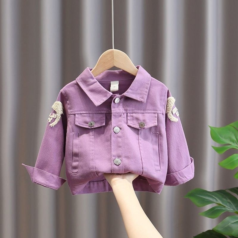 Picture of Girls' Denim Jacket Korean Version with Three-Dimensional Fleece Appliqué Cardigan Jacket in Stock, Available for Wholesale, Cute, Fashionable, and Versatile