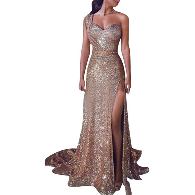 European and American Foreign Trade women's clothing high-grade fashionable temperament dress bronzing mercerized cotton large swing dress evening dress