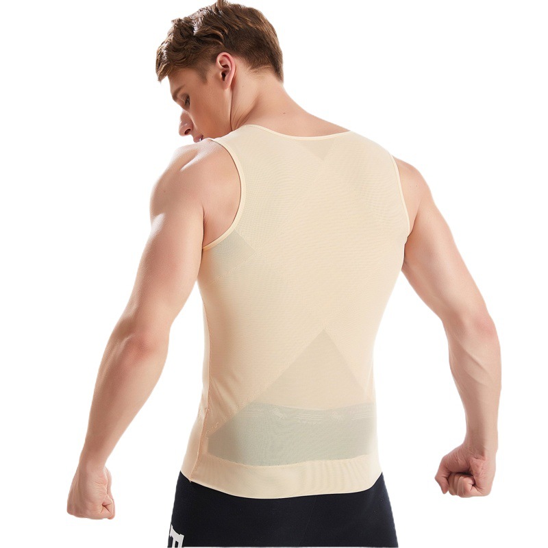 Amazon men's body shaping vest tight belly contracting belly contracting breathable zipper vest stretch fitness training top