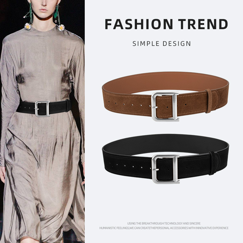 Frosted Velvet Women's Belt Alloy D-shaped Buckle All-match Jeans Skirt High-end Genuine Leather Belt Women