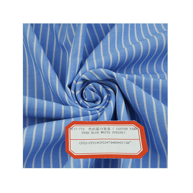 Pure Cotton Yarn-Dyed Vertical Striped Shirt Fabric Y Plain Weave Yarn-Dyed Blue and White Vertical Stripes Yarn-Dyed Shirt Fabric Business