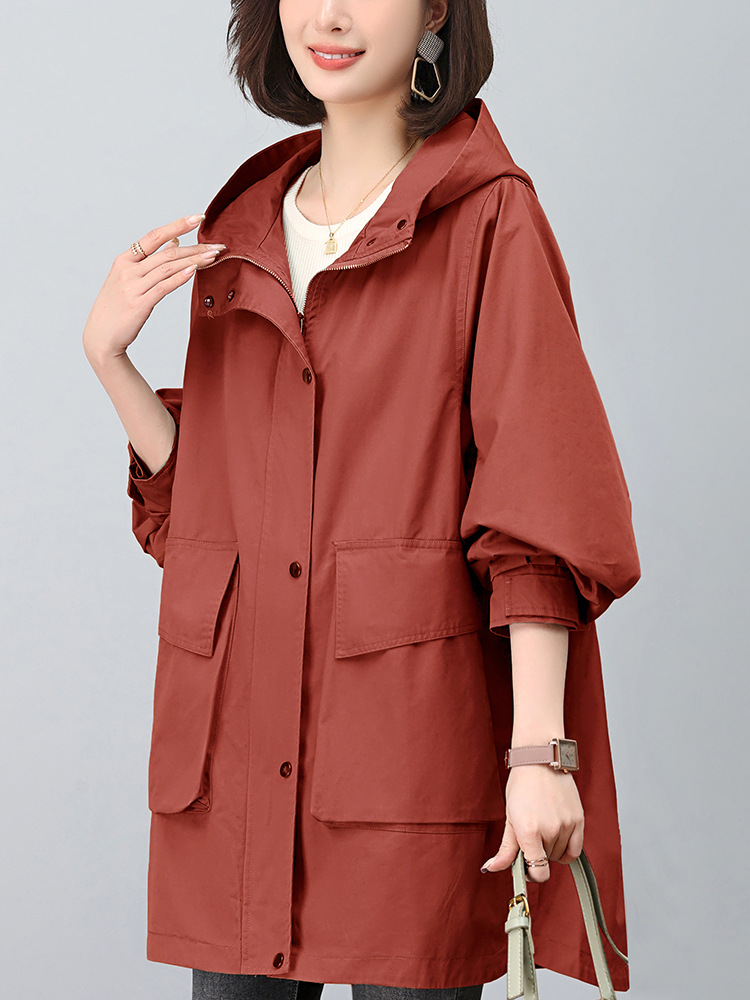 Picture of Windbreaker Coat Women's Mid-length 2024 New Spring Hooded Mother Loose Casual Fashion Age-reducing Pure Cotton Top