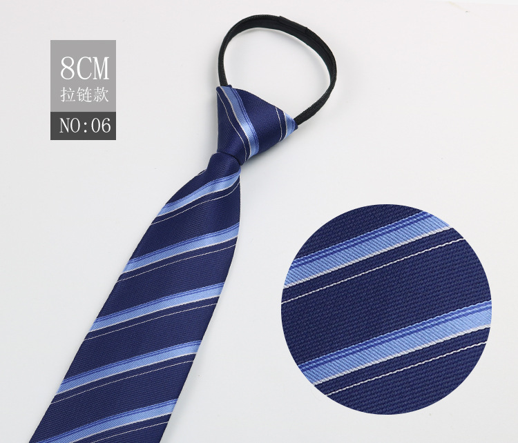 Picture of Factory Black Men's Tie Striped Blue Business Tie Lazy People Knot Free Zipper Tie in stock Wholesale
